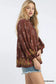 Umgee women's rosewood floral boho blouse side view