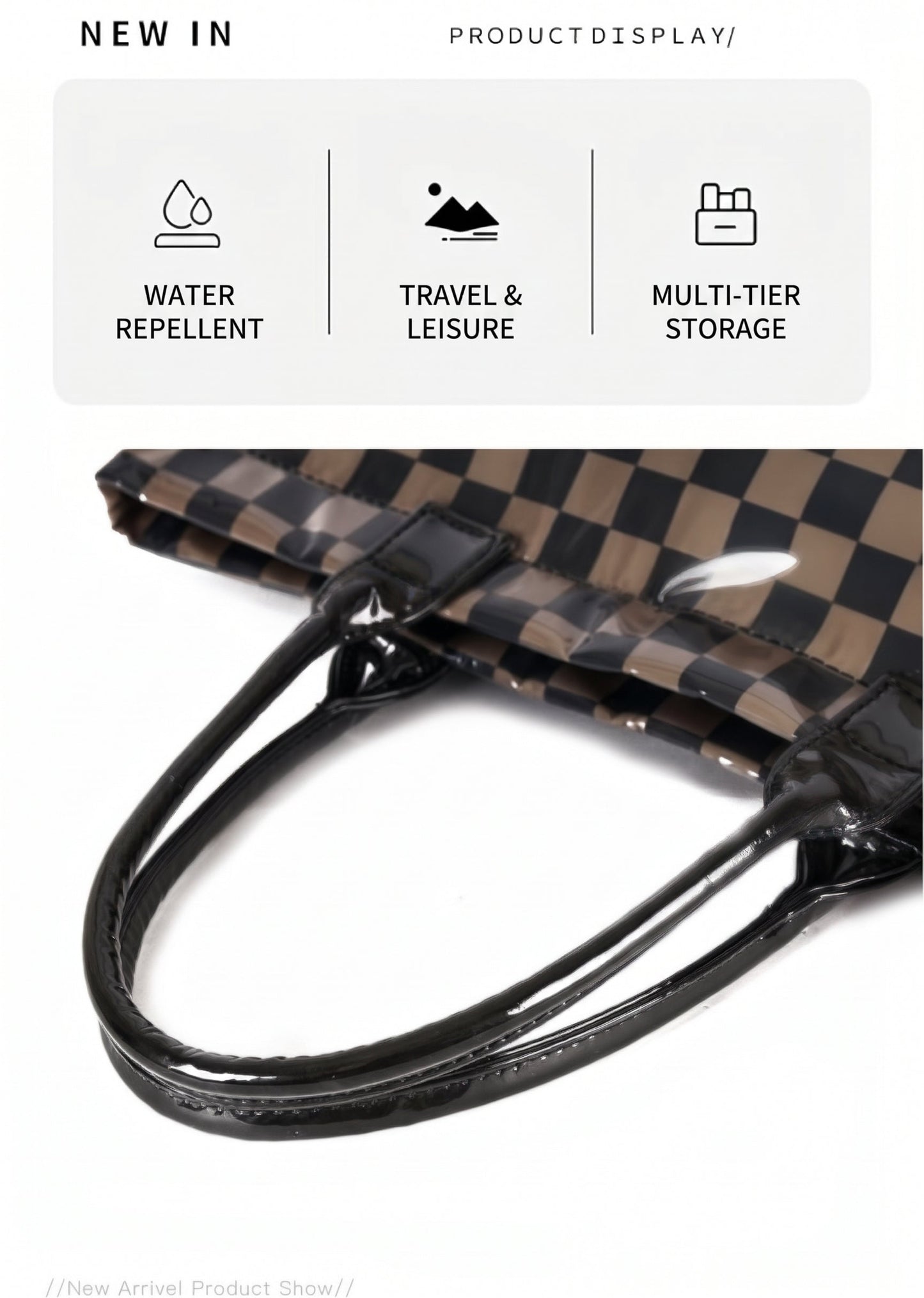 Blueberi B Charly Checkered Tote | Nylon & Laminated PVC | 12.5 x 5 x 13.5 in; 17 in Top