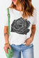 Blueberi B Women’s Rose Graphic Round Neck Short Sleeve T-Shirt Polyester Cotton Elastane Size S-2XL