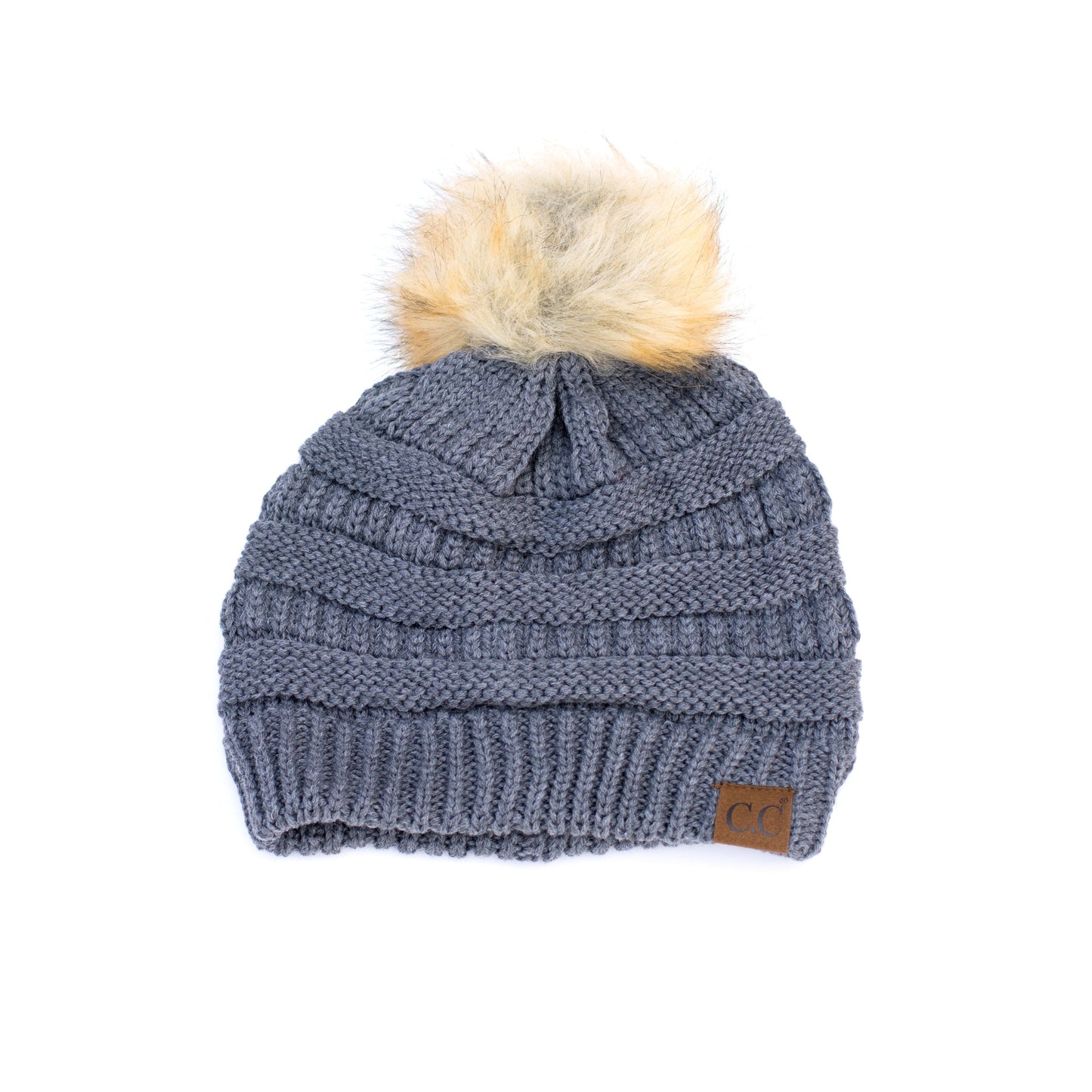 C.C® Soft Acrylic Knit Faux Fur Pom-Pom Beanie | One Size Child–Adult (Age 4+)