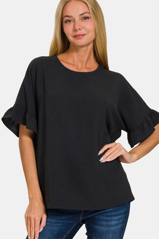 Zenana Women’s V-Neck Flutter Sleeve Top Polyester S-XL