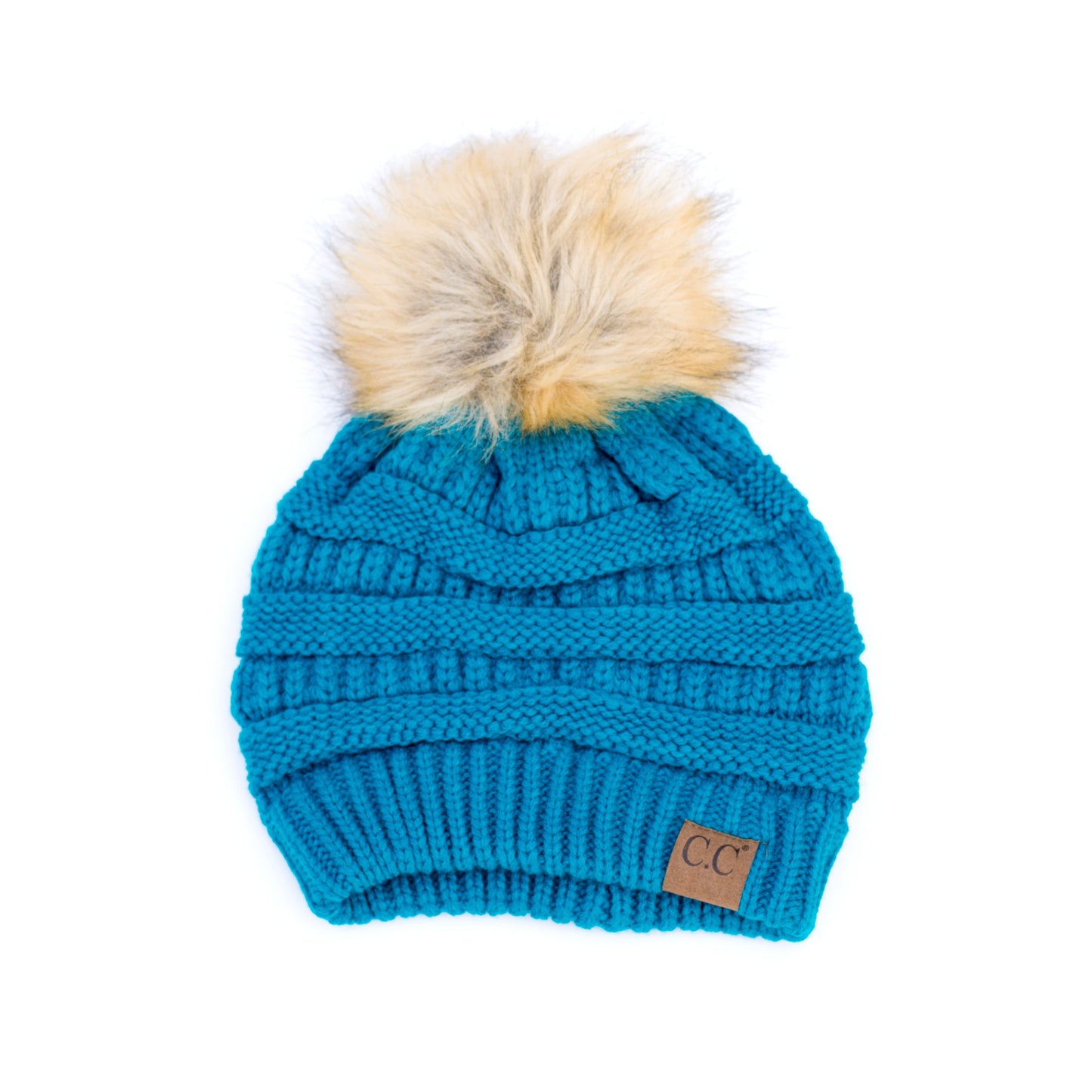 C.C® Soft Acrylic Knit Faux Fur Pom-Pom Beanie | One Size Child–Adult (Age 4+)