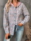 Blueberi B Women's Plaid Long Sleeve Hooded Jacket Cotton Polyester Size S-2XL