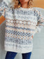 Blueberi B Women’s Geometric Round Neck Dropped Shoulder Sweater Polyester Acrylic One Size