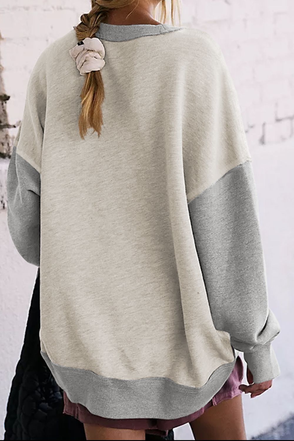Blueberi B Women's Contrast Round Neck Long Sleeve Sweatshirt Polyester Cotton Size S-2XL