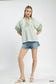 Umgee sage striped puff sleeve blouse front view