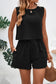 Blueberi B Women's Round Neck Top and Drawstring Shorts Set Polyester Spandex Size S-XL