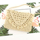 Sofia Woven Straw Foldover Flap Crossbody Bag with Hand-Tied Rattan Edge Detail | Khaki, Straw