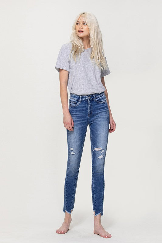Vervet by Flying Monkey High Rise Ankle Skinny with Uneven Hem Detail Jeans