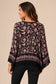 Pine Apparel Floral Crochet Trim 3/4 Sleeve Blouse | 100% Rayon Crinkle Challis | S-XL | Black