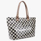 Brooklyn Checkered Tote | Canvas, Vegan Leather & PVC | 12.5 x 5 x 13.5 in; 17 in Top