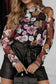 Bluberi B Women’s Floral Mock Neck Long Sleeve Mesh Top Polyester Elastane Size S-L