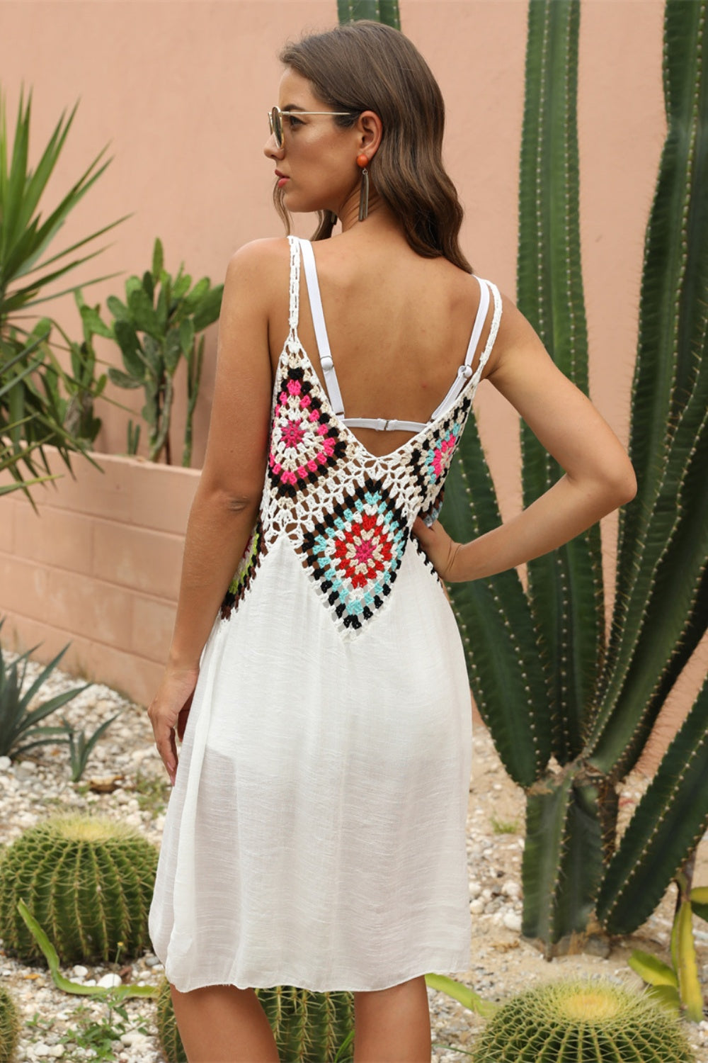 Blueberi B Women's Geometric V-Neck Spaghetti Strap Cover Up Dress Acrylic Polyester One Size