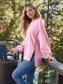 Blueberi B Women's  Slit Round Neck Long Sleeve Sweatshirt Rayon Polyester Size S-2XL