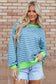 High-Low Striped Long Sleeve Sweatshirt - Women's Casual Pullover Polyester Cotton Elastane Sizes S-XL