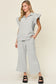 Double Take Women’s Texture Ruffle Short Sleeve Top and Drawstring Wide Leg Pants Set Polyester Spandex Size S-3XL
