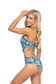Women's Teal Floral High Neck One Piece Swimsuit Nylon Spandex Size S-L