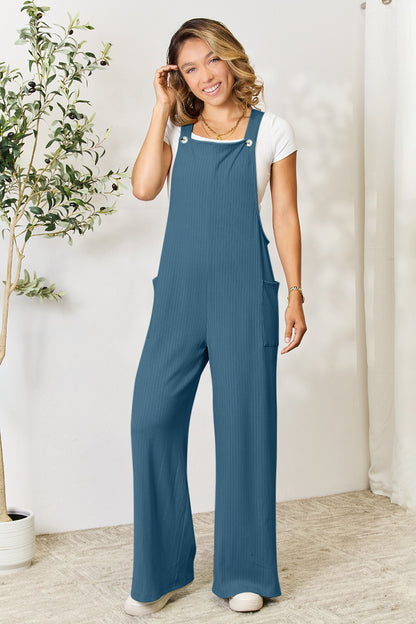 Double Take Women's Full Size Wide Strap Overall with Pockets Polyester Rayon Spandex Size S-2XL