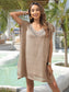 Blueberi B Women's Slit Openwork V-Neck Cover-Up Polyester One Size