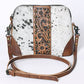 American Darling ADBG596 Speckled Cowhide & Hand-Tooled Leather Western Crossbody Bag | 7" x 9" x 3"