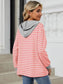 Blueberi B Women’s Drawstring Striped Long Sleeve Hoodie Rayon polyester Spandex Sizes S-2XL