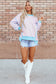 High-Low Striped Long Sleeve Sweatshirt - Women's Casual Pullover Polyester Cotton Elastane Sizes S-XL