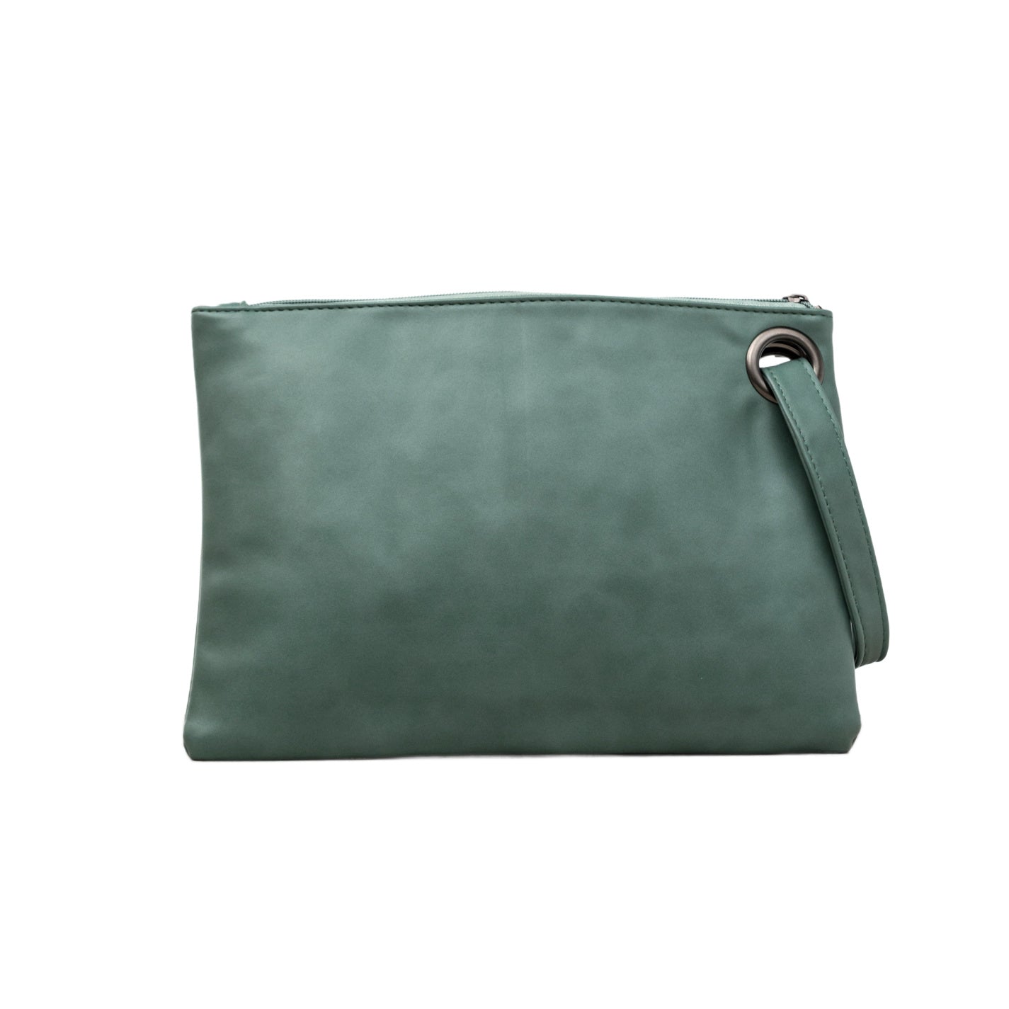 Soft Vegan PU Leather 100% Polyester Lined Grommet Detail Oversized Wristlet Clutch | 12" x 8"