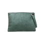 Soft Vegan PU Leather 100% Polyester Lined Grommet Detail Oversized Wristlet Clutch | 12" x 8"