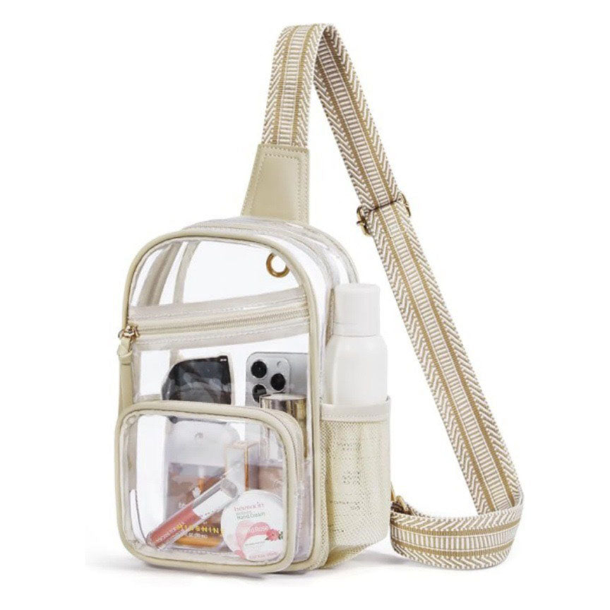 Aili's Corner Parker Clear Stadium & Venue Approved Crossbody Bag with Multiple Pockets | Black, Cream