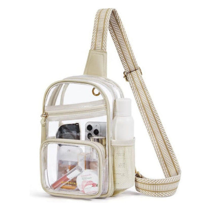 Aili's Corner Parker Clear Stadium & Venue Approved Crossbody Bag with Multiple Pockets | Black, Cream