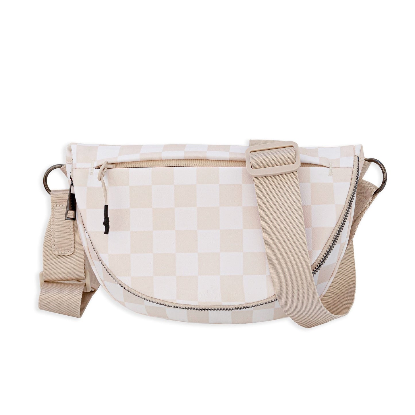 Aili's Corner Olivia Nylon Check Fold-Over Crossbody Bag with Front Pocket & Adjustable Strap | Almond, Black, Eucalyptus, Mocha