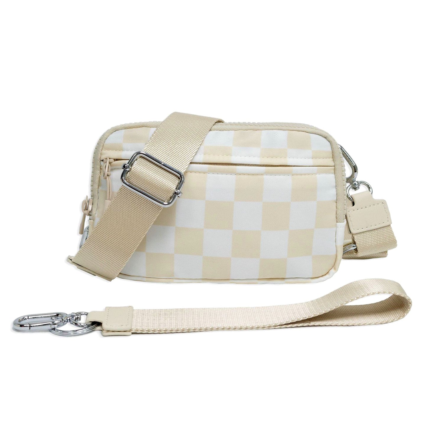 Sydney Compact Convertible Water-Resistant Nylon ID Crossbody Bag with Wristlet, Card Slots & Key Ring | Almond, Almond Check, Black, Black Check, Eucalyptus, Eucalyptus Check, Mocha, Mocha Check