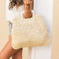 100% Straw Exterior Cotton Poly Lined Woven Oversized Tote Bag with Wood Handles | 17.5" x 15"