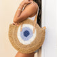 100% Straw Paper Exterior Cotton Lined PU Leather Strap Crochet Detail Circle Tote | 18" x 16.25"