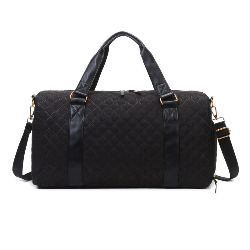 Zahra Quilted Water-Resistant Oxford Weekender Travel Bag with Shoe Compartment & Luggage Sleeve | Bisque, Black, French Blue
