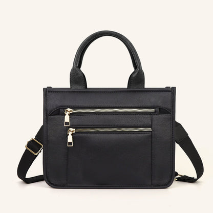 Aili's Corner Jordan Mixed Media Vegan Leather & Canvas Tote Bag with Crossbody Strap & Multiple Pockets | Black, Black Check, Cognac, Cognac Check