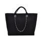 Aili's Corner Edith Tweed Canvas Tote Bag with Vegan Leather Handles & Removable Chain Shoulder Strap | Bisque, Black, Gray