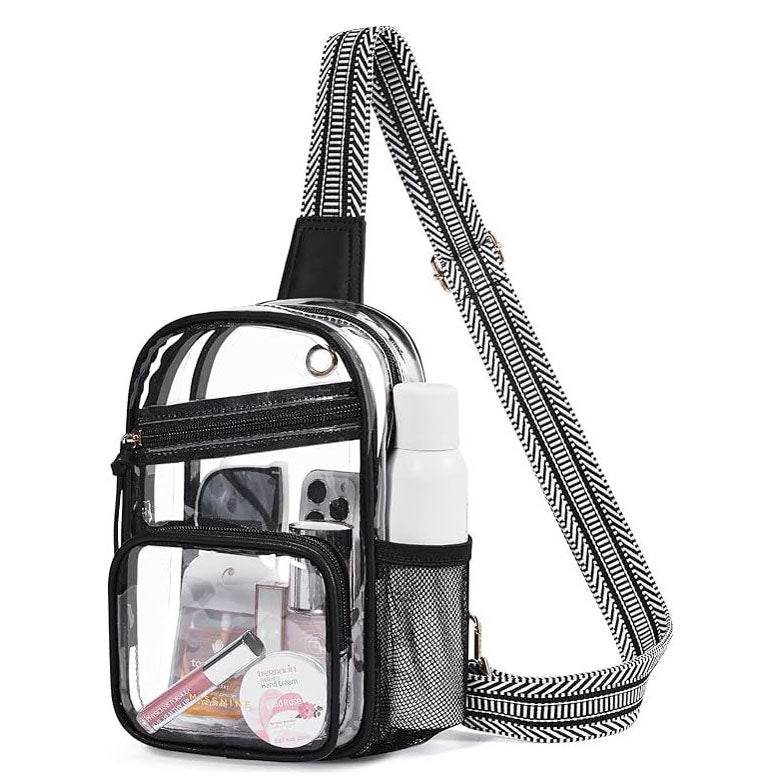 Aili's Corner Parker Clear Stadium & Venue Approved Crossbody Bag with Multiple Pockets | Black, Cream