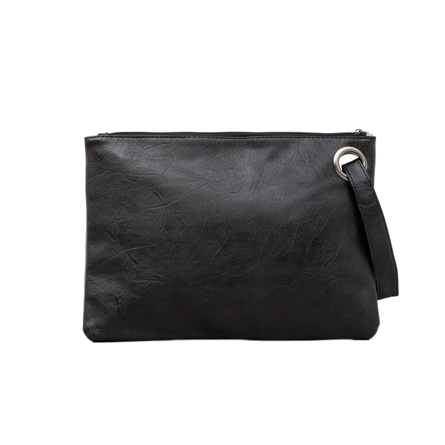 Soft Vegan PU Leather 100% Polyester Lined Grommet Detail Oversized Wristlet Clutch | 12" x 8"
