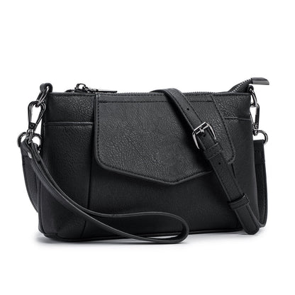 Mayci Convertible Vegan PU Leather Crossbody Clutch with Wristlet, Card Slots & Removable Strap | Black, Cognac, Color Block