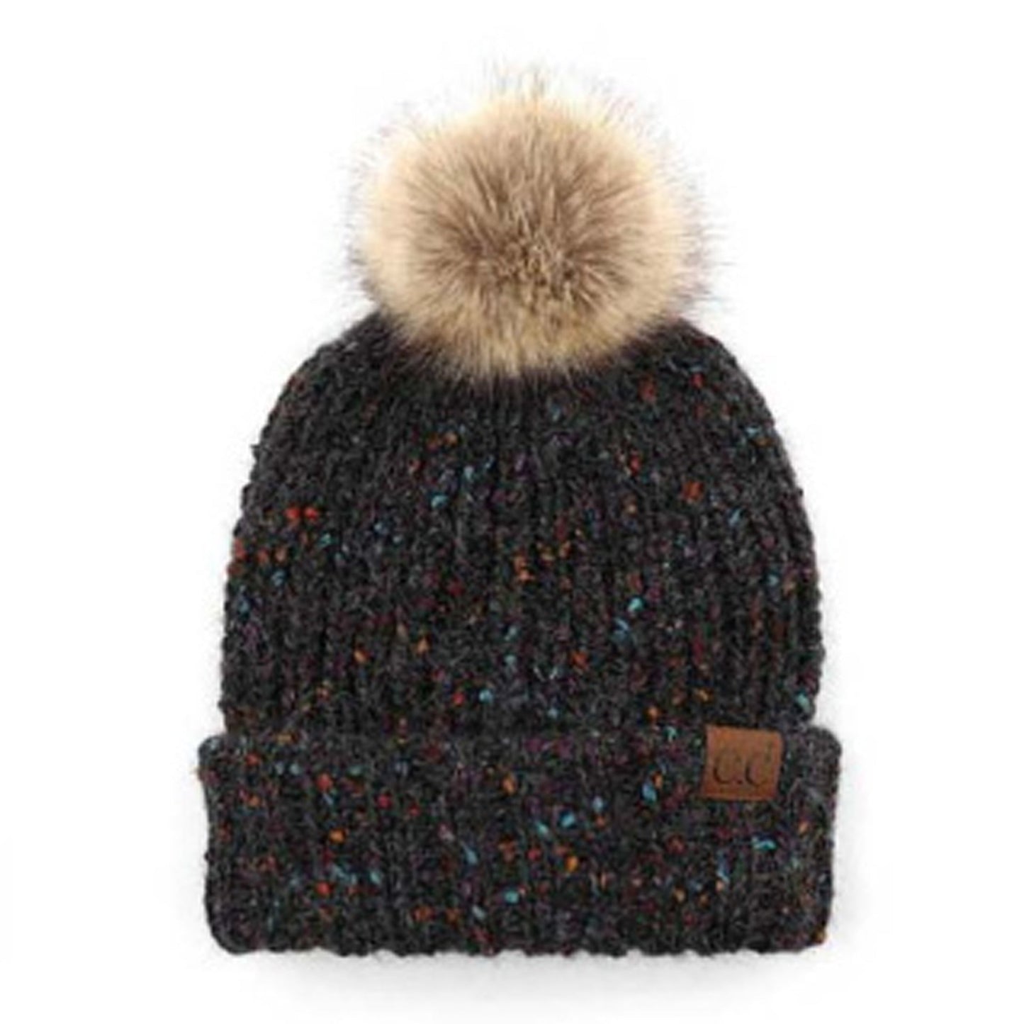 C.C® 100% Soft Spun Acrylic Confetti Faux Fur Pom Beanie | One Size