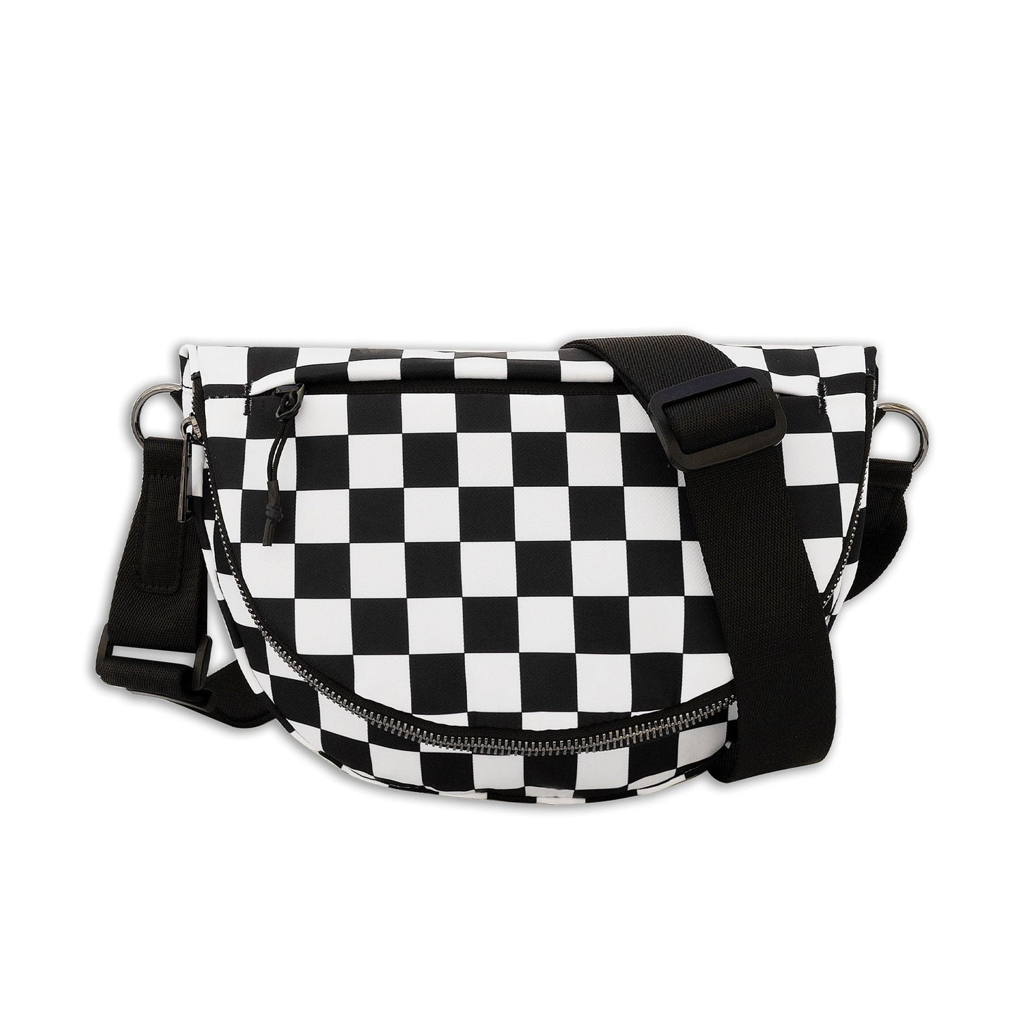 Aili's Corner Olivia Nylon Check Fold-Over Crossbody Bag with Front Pocket & Adjustable Strap | Almond, Black, Eucalyptus, Mocha