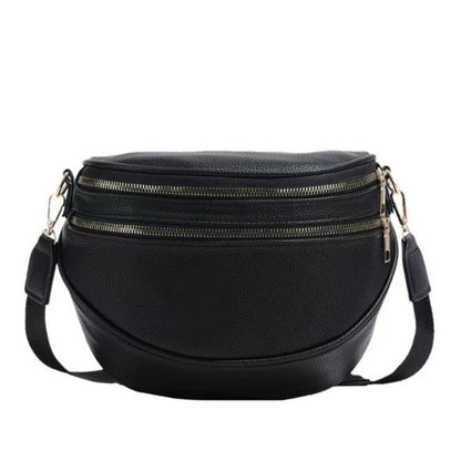 Sabrina Vegan Leather Double Zip Crescent Sling Bag
