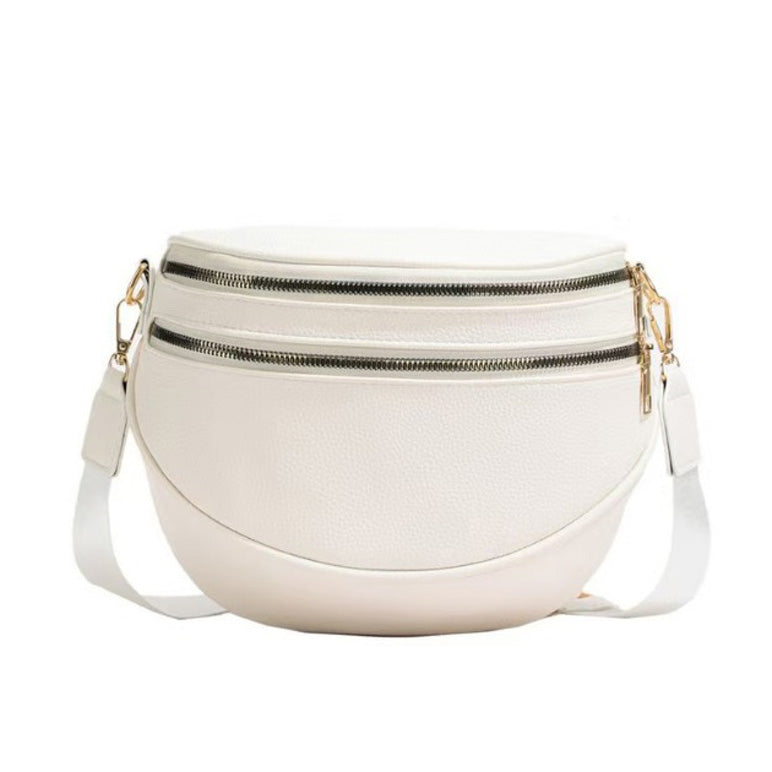 Sabrina Vegan Leather Double Zip Crescent Sling Bag