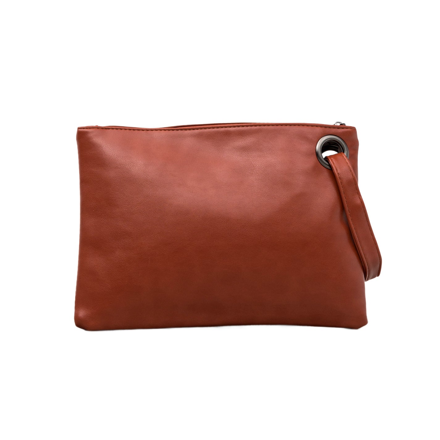 Soft Vegan PU Leather 100% Polyester Lined Grommet Detail Oversized Wristlet Clutch | 12" x 8"
