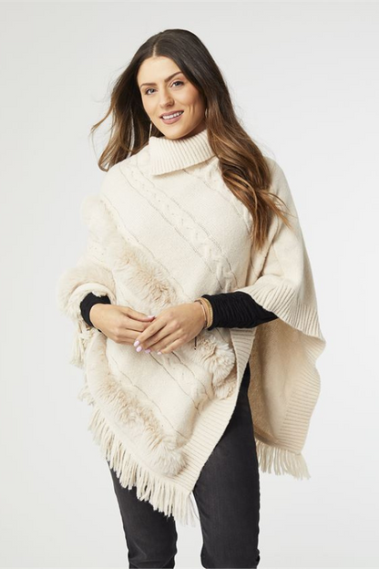 Coco + Carmen Women’s Bellarose Poncho with Faux Fur Acrylic One Size