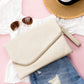 Soft Vegan PU Leather 100% Polyester Lined Fold-Over Envelope Clutch with D-Ring & Wristlet | 12.75" x 9.25"