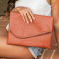 Soft Vegan PU Leather 100% Polyester Lined Fold-Over Envelope Clutch with D-Ring & Wristlet | 12.75" x 9.25"