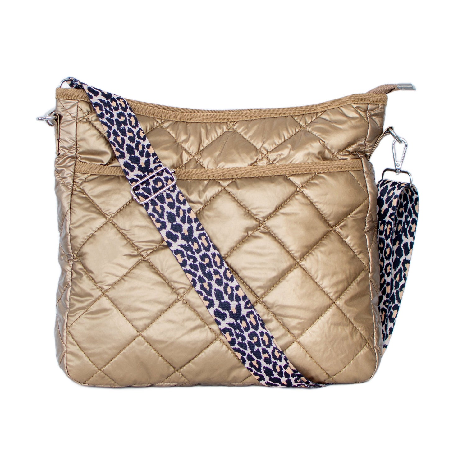 Jenna Quilted Puffer Nylon Leopard Guitar Strap Crossbody Bag