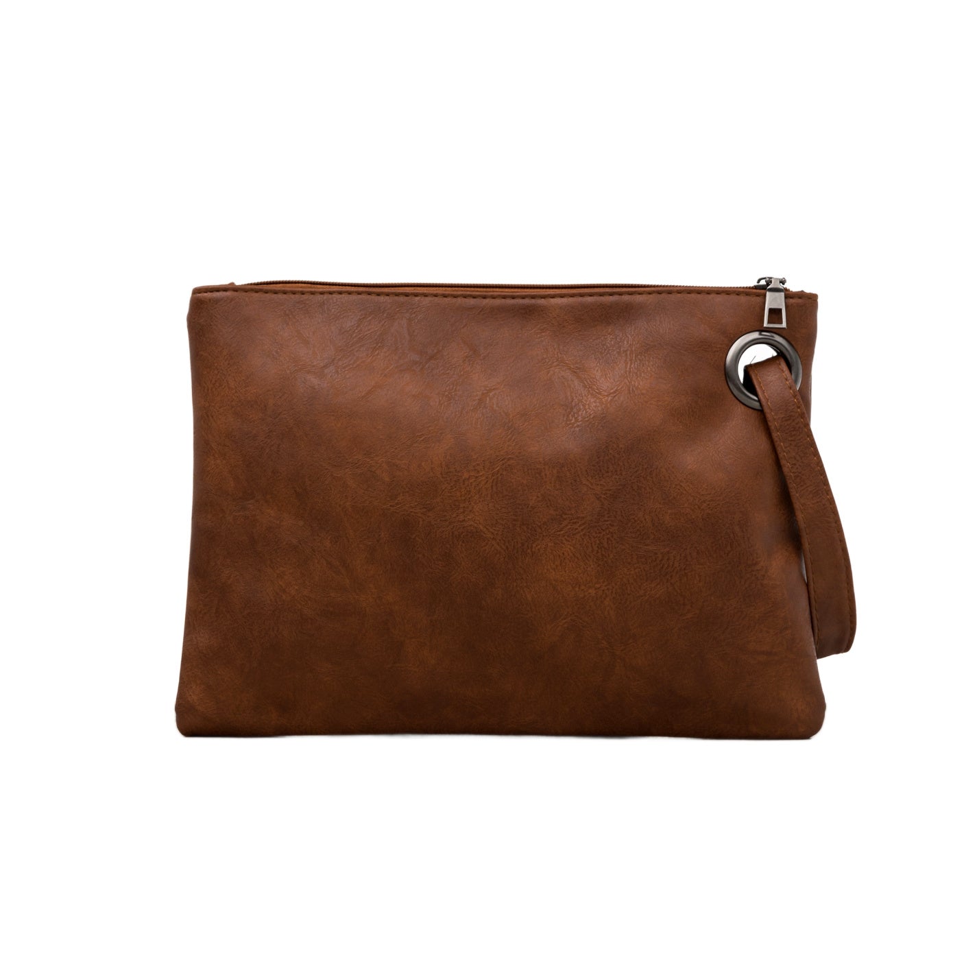 Soft Vegan PU Leather 100% Polyester Lined Grommet Detail Oversized Wristlet Clutch | 12" x 8"